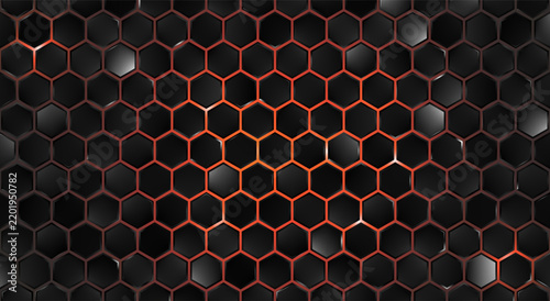 Black red hexagonal technology background. Glowing energy