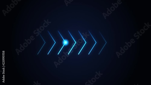 Neon Blue Glowing Arrows Moving Right In A Sequence On Dark Background Futuristic Digital Motion Graphic Loading Directional Navigation Flow Effect