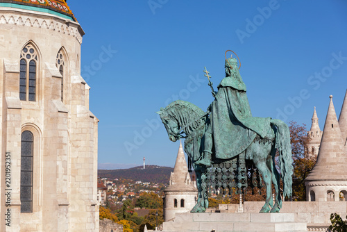 Equestrian Statue of Saint Stephen I at Fisherman’s Bastion in Budapest