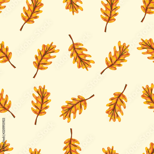 Textured autumn leaves seamless pattern in warm fall tones. This hand drawn design features detailed leaf textures scattered across the surface in a classic seasonal color palette. 