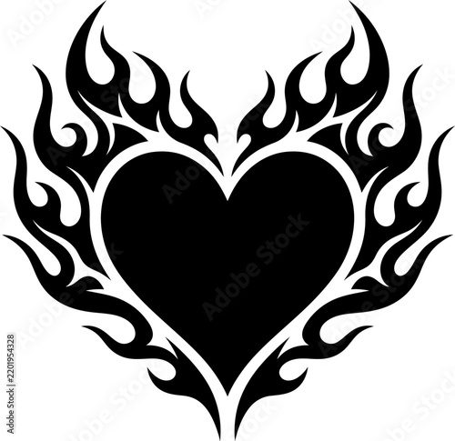 Black heart with flames vector illustration for design projects