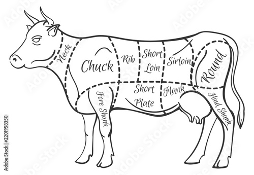 Obraz na płótnie Cutting scheme in cow shape. Farm meat butchery