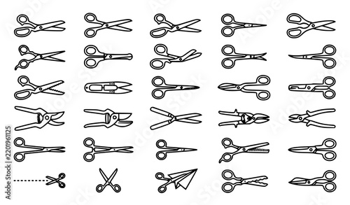 Scissors Cutting Tools Minimal Outline Icon Collection
