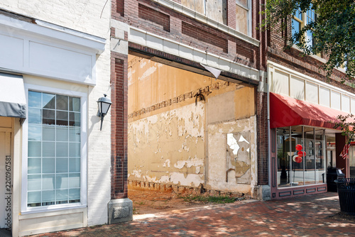 A hollowed out, vacant store demolished on the historic Main Street of Sumter, South Carolina.