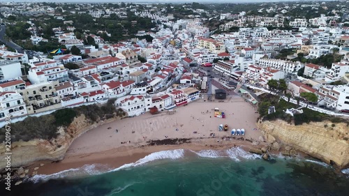 Aerial view of carvoeiro village and beach in algarve portugal