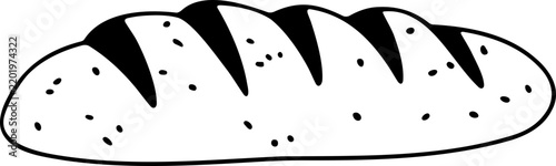 Hand-drawn black and white french baguette bread loaf doodle illustration