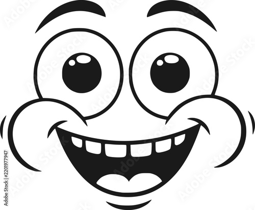 Obraz na plátne Cheerful linear cartoon face watching eagerly, wide-eyed and excited for an entertaining circus performance