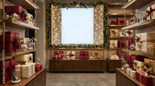 Christmas Retail Store Display Shelf Showcase with Holiday Gift Boxes
