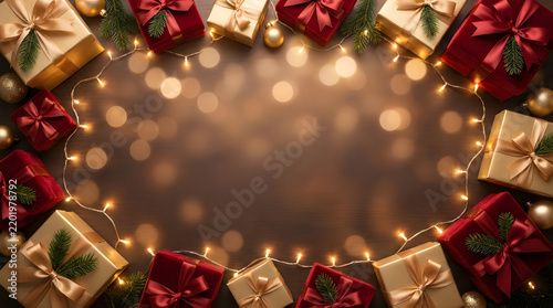 Christmas Sale Campaign Background Banner with Presents and Golden Bokeh Lights