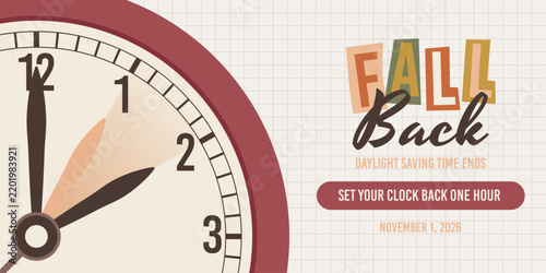 Fall Back Daylight Saving Time Ends USA Clock Retro Banner Illustration