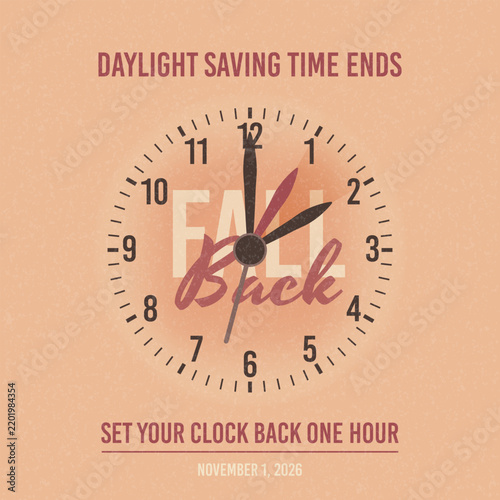 Fall Back Poster Daylight Saving Time Ends USA Retro Illustration