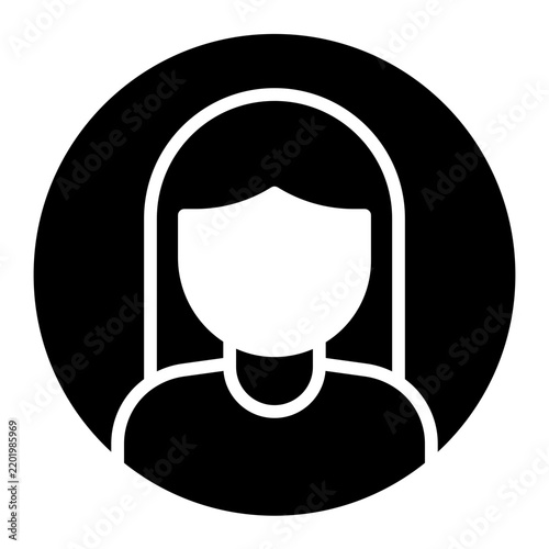 woman glyph icon. long hair character in round frame. account picture. website and app