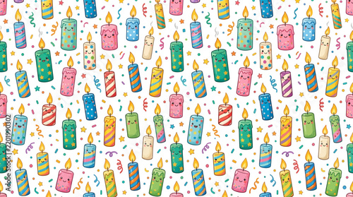 Cute Kawaii Birthday Candles Pattern Isolated