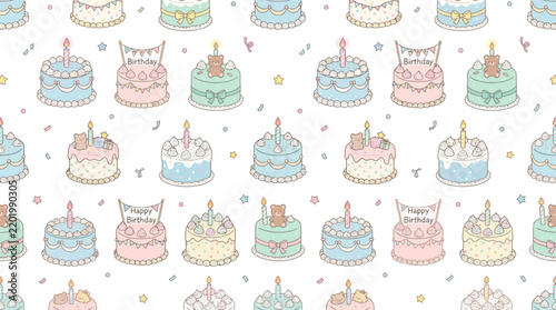 Cute Kawaii Birthday Cakes Pattern