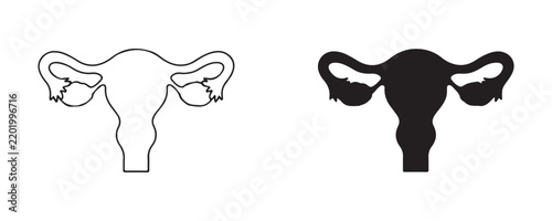 Foto Female reproductive system icons featuring line art and solid black silhouettes for medical design