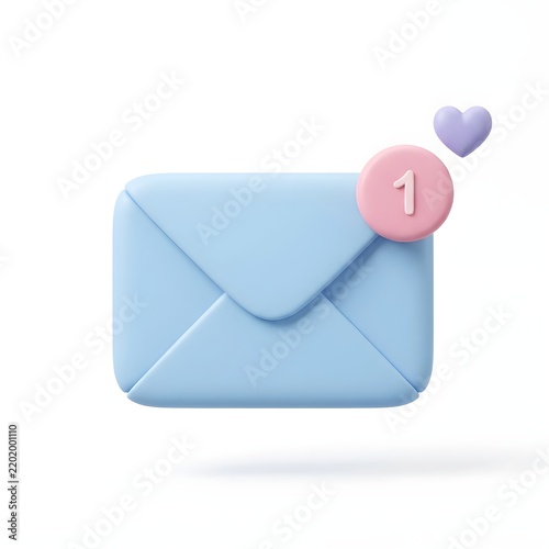 Blue envelope with notification badge and heart 3D render