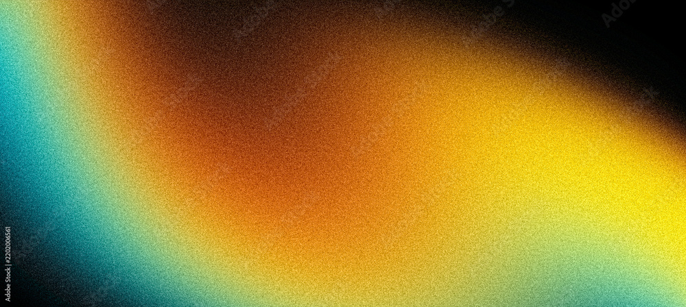 Fototapeta premium Grainy gradient background orange green red yellow blurred shape on black background, vibrant glowing grain texture abstract backdrop for digital wallpaper, web banner, poster or website header design