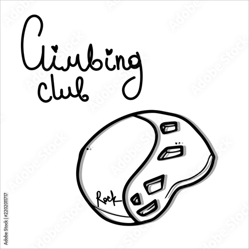 Climbing rock helmet equipment and accessories hand-drawn illustration icon. Black and white background
