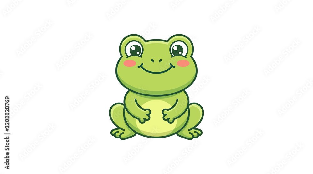 Fototapeta premium Cute cartoon frog smiling on transparent background