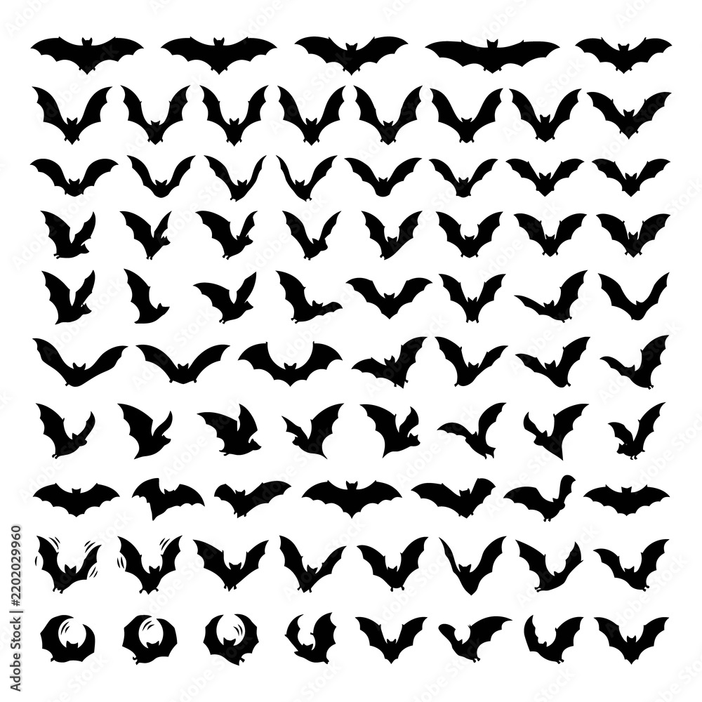 Fototapeta premium flying bat silhouettes Large array of minimalist black bat silhouettes arranged in neat rows