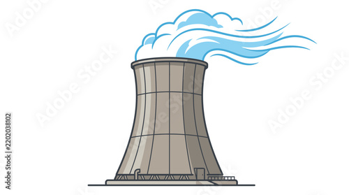 graphic illustration of a nuclear power plant cooling tower releasing steam