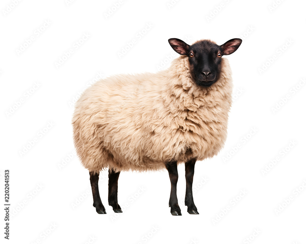 Obraz premium Isolated studio shot of a black-faced sheep with fluffy wool