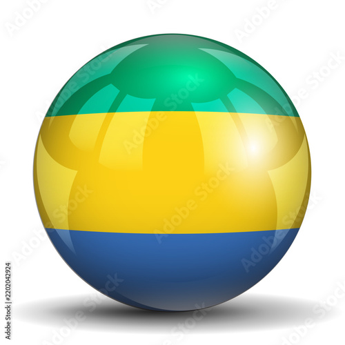 Photography Gabon Flag 3D Glossy Sphere Circle Button Icon Vector Realistic Round Shiny Glas
