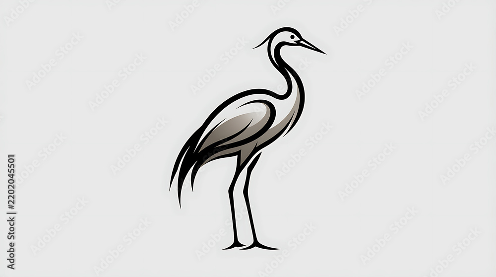 Obraz premium Black Crowned Crane and Heron Bird Wildlife Portrait on Dark Background, Elegant Feathered Water Bird Nature and Fauna Illustration with Deta