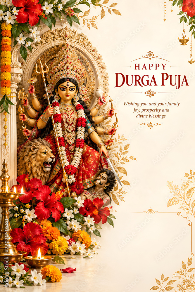 Fototapeta premium Decorated goddess durga for durga puja with hindu festival durga maa indian culture
