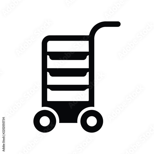 Medical trolley cart black icon for hospital equipment.