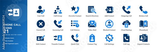 Phone call directory icon set telephone contact dial handset address book communication hotline keypad number operator telecom receiver support voice inbound outbound caller dialer vector isolated