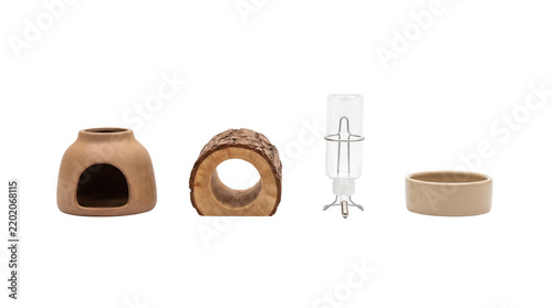 hamster hideout log water bottle bowl isolated on transparent background png