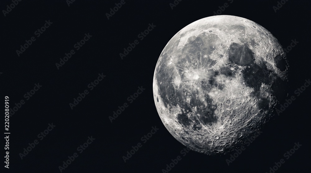 Fototapeta premium The moon s surface detailed and cratered glows against a dark background