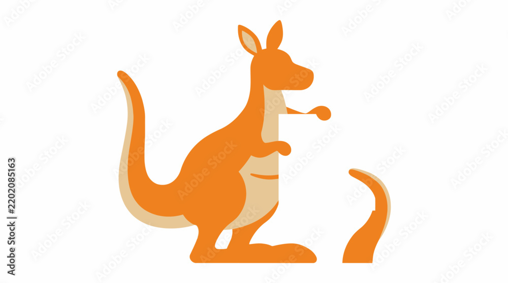 Fototapeta premium Orange Kangaroo and Joey Silhouette on White Background