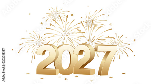 Golden 2027 numbers with celebratory fireworks, perfect for new year's eve events and festive greeting cards.