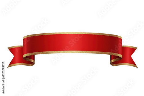 Detailed red ribbon banner with gold trim front view