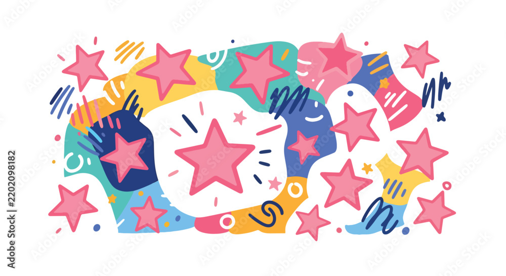 Fototapeta premium Colorful abstract illustration of festive fireworks and stars.