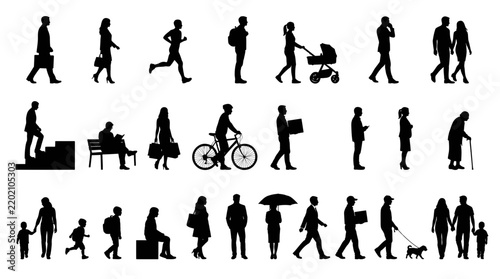 People silhouettes in elevation side view | Architecture people | silhouettes of people | 2D people | Section Elevation View | Architectural drawing people | characters.