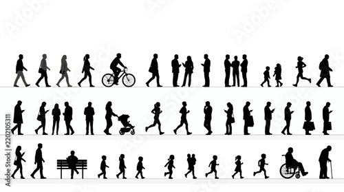 People silhouettes in elevation side view | Architecture people | silhouettes of people | 2D people | Section Elevation View | Architectural drawing people | characters.