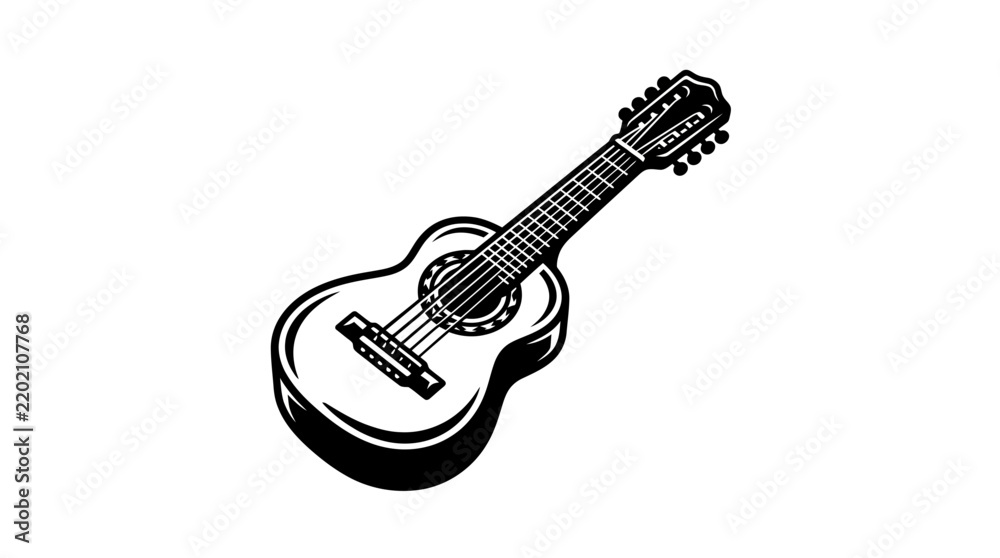 Fototapeta premium Classical acoustic guitar black and white vector line art.