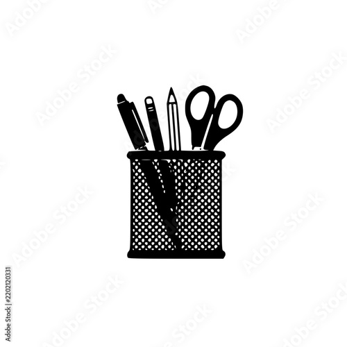 Pencil Holder With School Stationery Supplies
