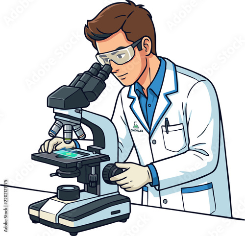 Scientist Researching with Microscope for Science Education