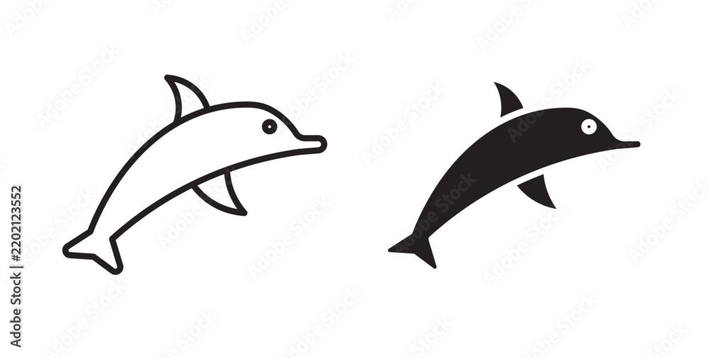Fototapeta premium Dolphin icon flat outline in black