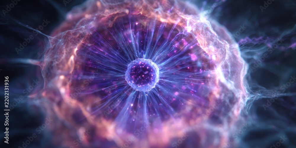 Fototapeta premium Abstract illustration of a glowing energy sphere with vibrant colors and intricate details