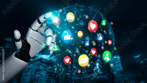 Fotografie An AI assistant analyzes social media feedback and user engagement