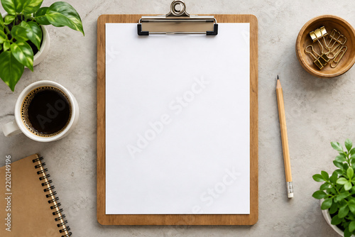 Wooden Clipboard with Blank Paper, Top View Isolated on Transparent Background