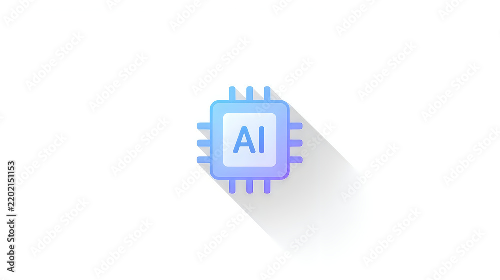 Fototapeta premium AI technology microchip icon in pastel blue and lavender