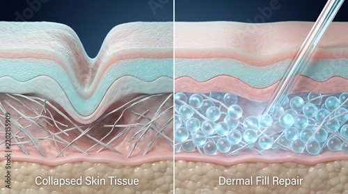 3D Medical Diagram of Dermal Filler Hyaluronic Acid Injection Repairing Collapsed Skin Wrinkle