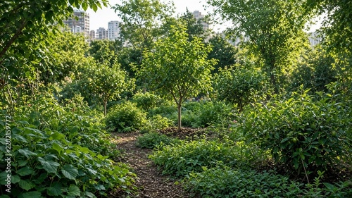 City park food forest with layered edible plants