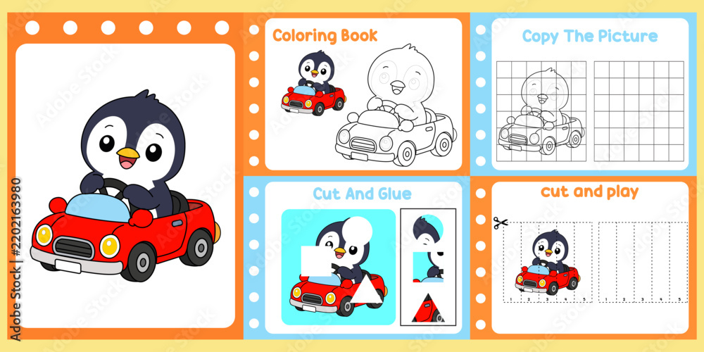 Fototapeta premium worksheets pack for kids a penguin vectors